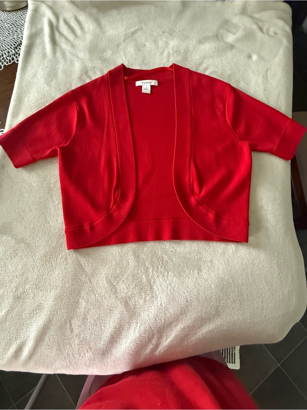 dressbarn Bright Red Cropped Open-Front Short Sleeve Cardigan